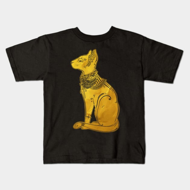 Bastet Golden (the cat goddess) Kids T-Shirt by DISOBEY